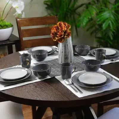 Open Box - 16pc Stoneware Solid Stone Dinnerware Set Gray - Elama