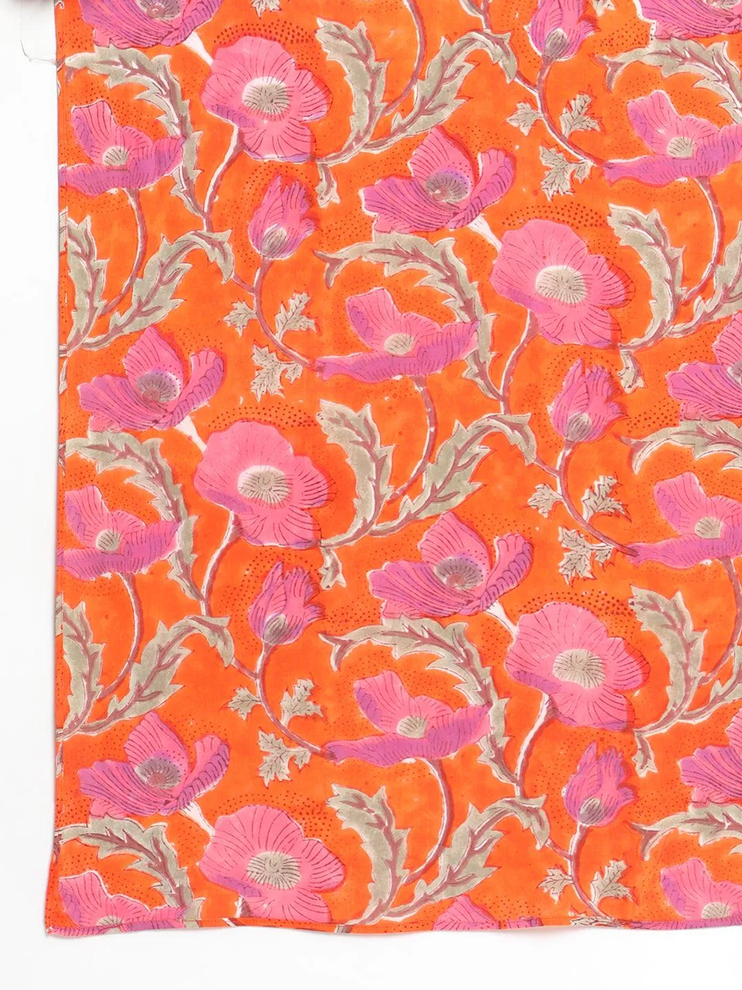 Orange Hand Block Printed Silk Dupatta