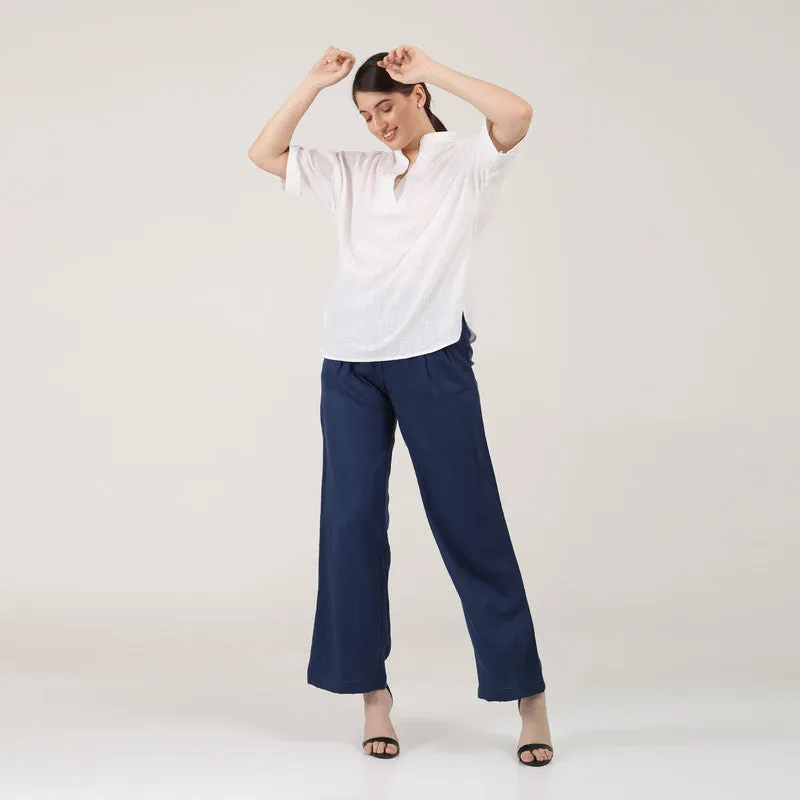 Organic Cotton Co Ord Set for Women | Blue & White | Kimono Top & Pant