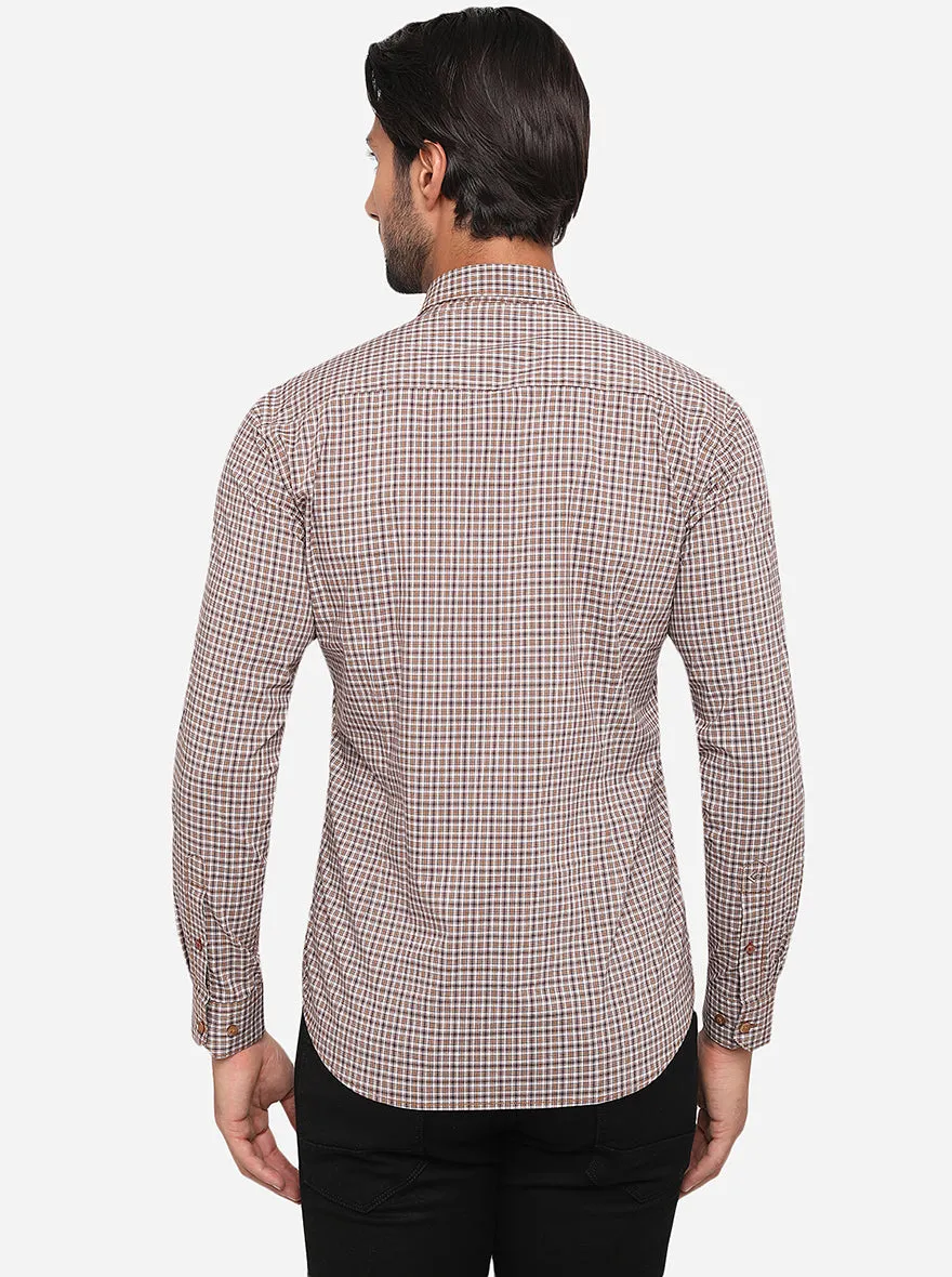 Pecan Brown Checked Slim Fit Semi Casual Shirt | Greenfibre