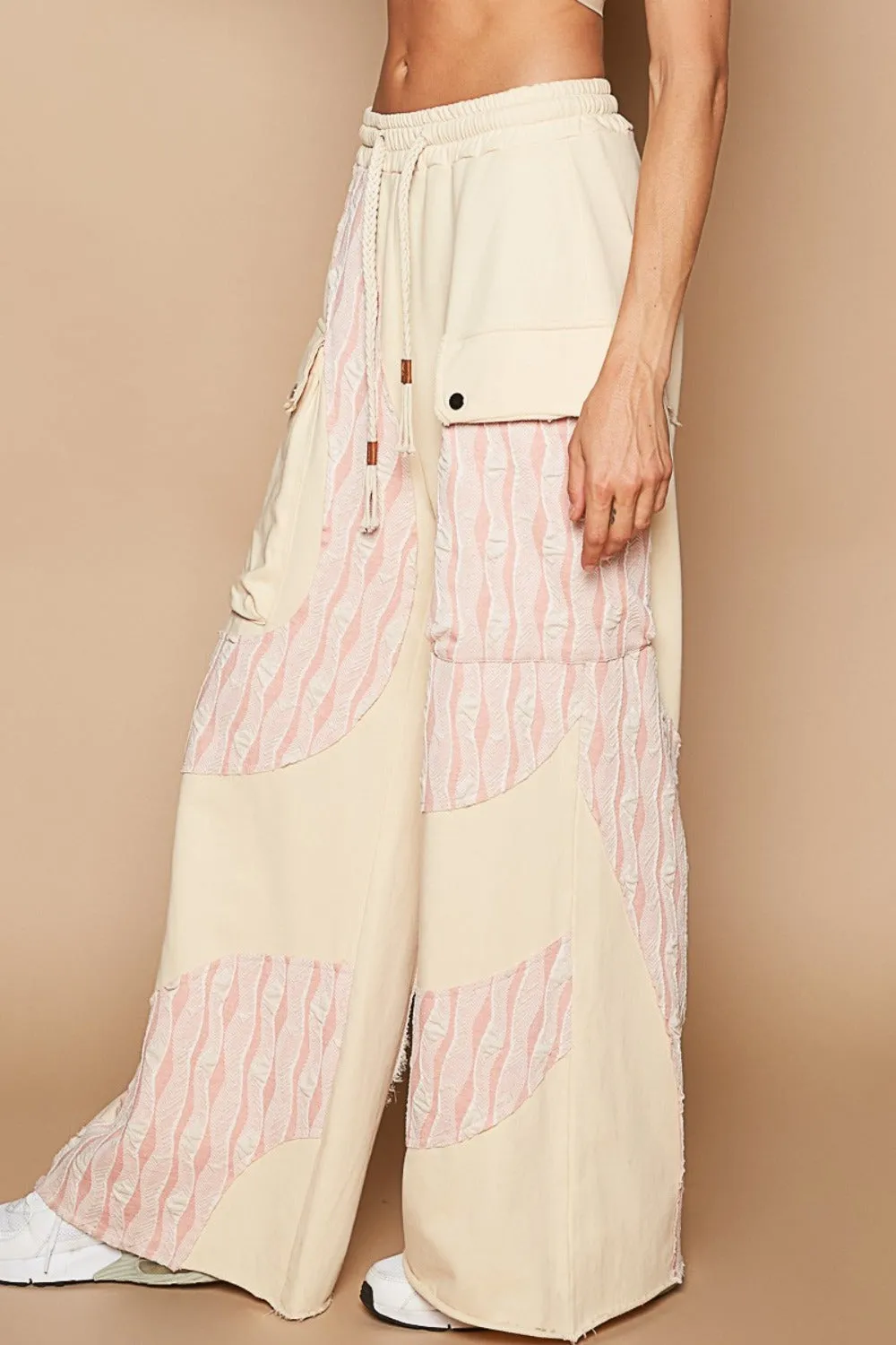 POL Crochet Contrast Drawstring Wide Leg Pants