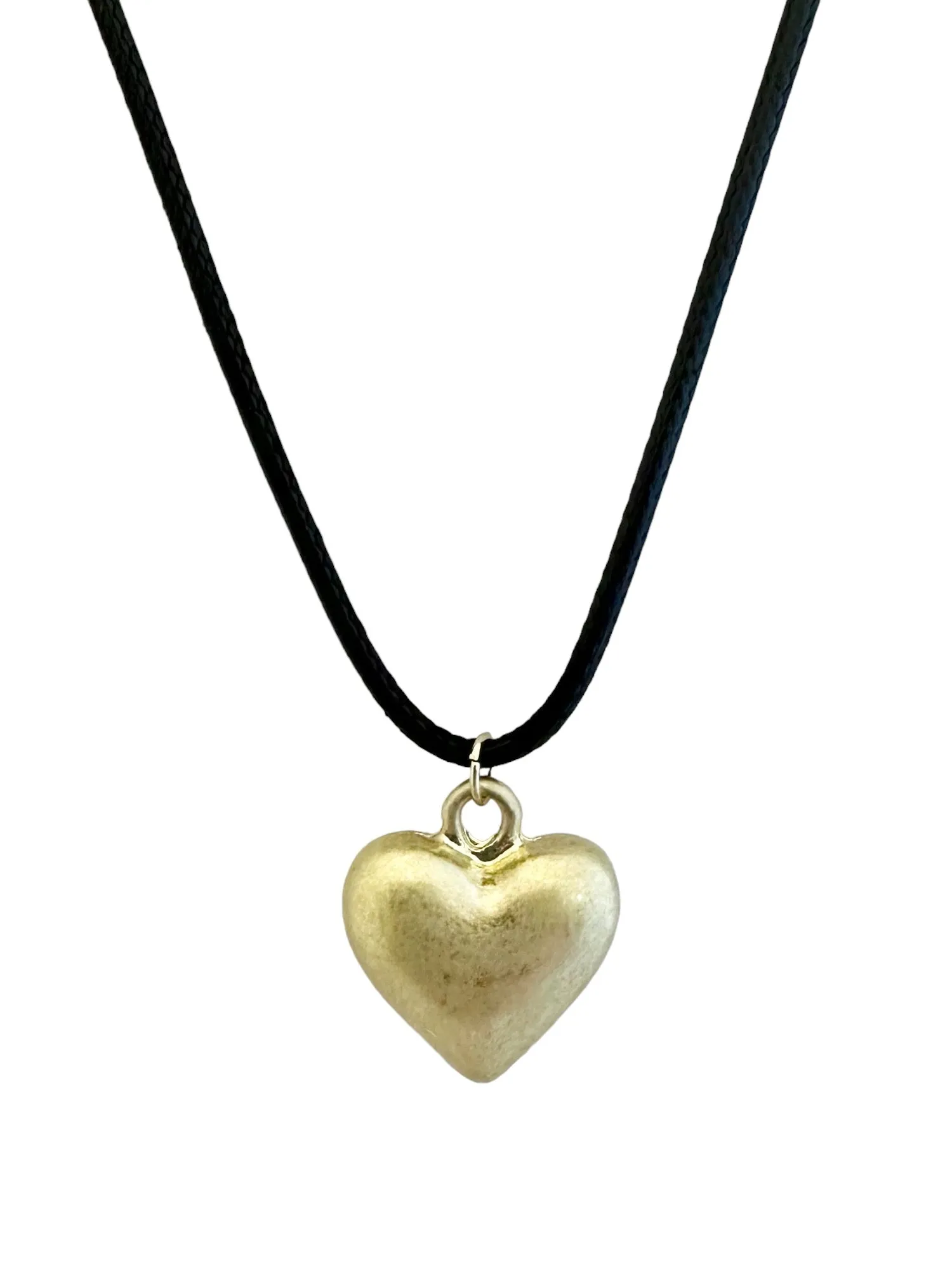 Puffy Matte Gold Heart on Black Cord