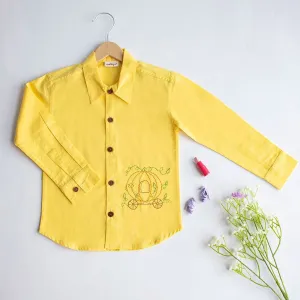 Pumpkin Carriage Embroidered Organic Cotton Shirt- Yellow