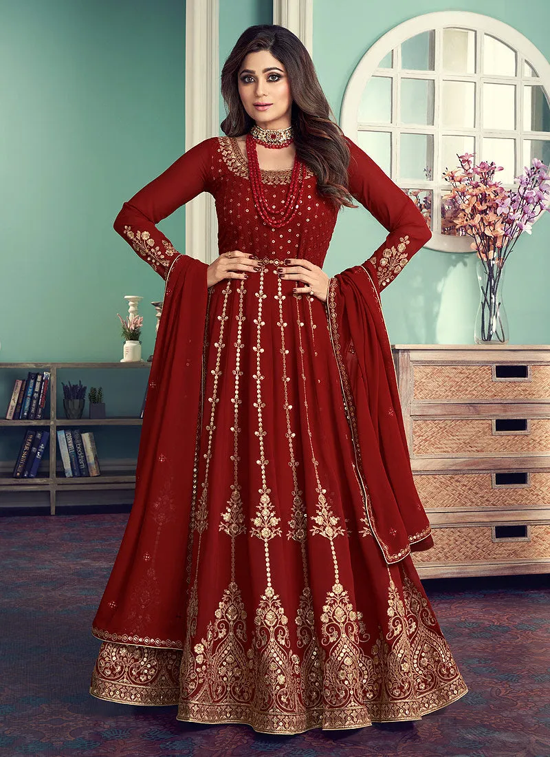 Red Sequence Embellished Bollywood Anarkali Suit