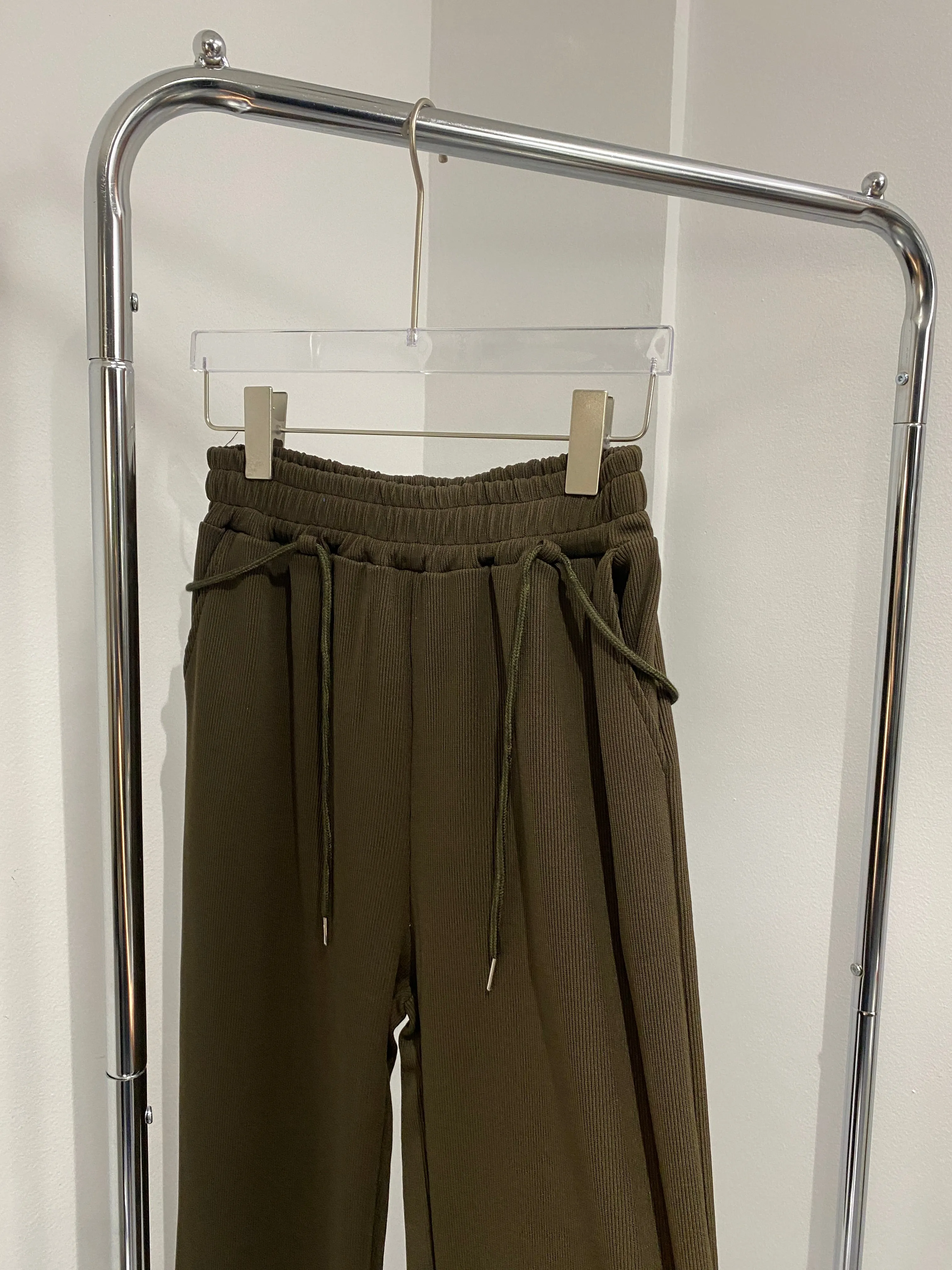 Ribbed Wide Leg Sweatpants - Mossy Brown