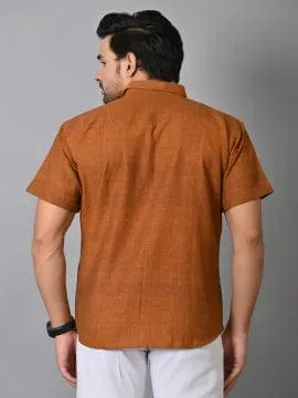 Rust Brown Khadi Cotton Men Shirt