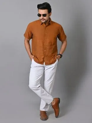 Rust Brown Khadi Cotton Men Shirt