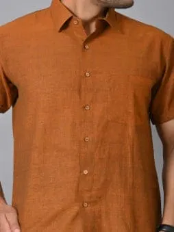 Rust Brown Khadi Cotton Men Shirt