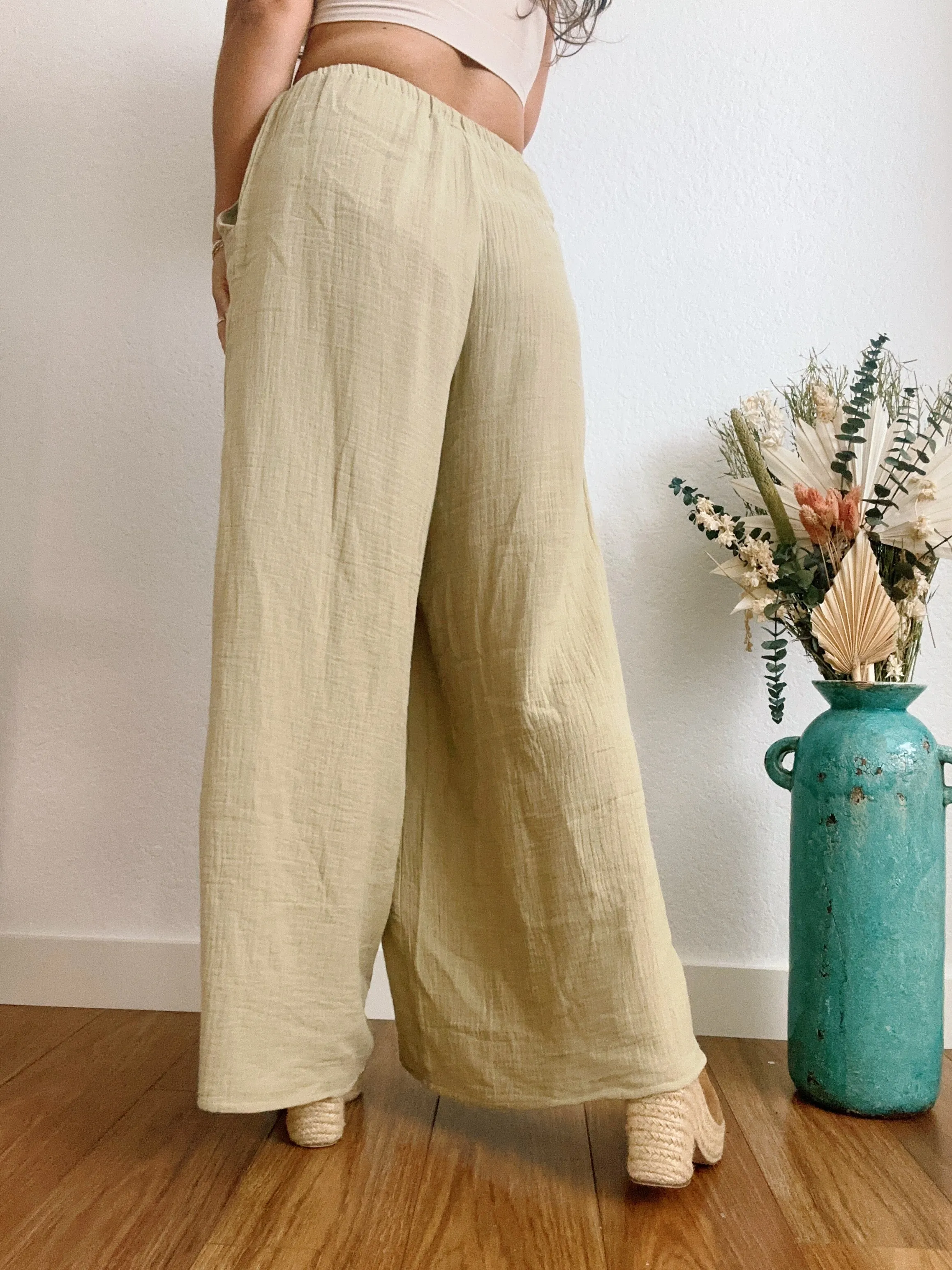 Sage Cotton Wide Leg Pants