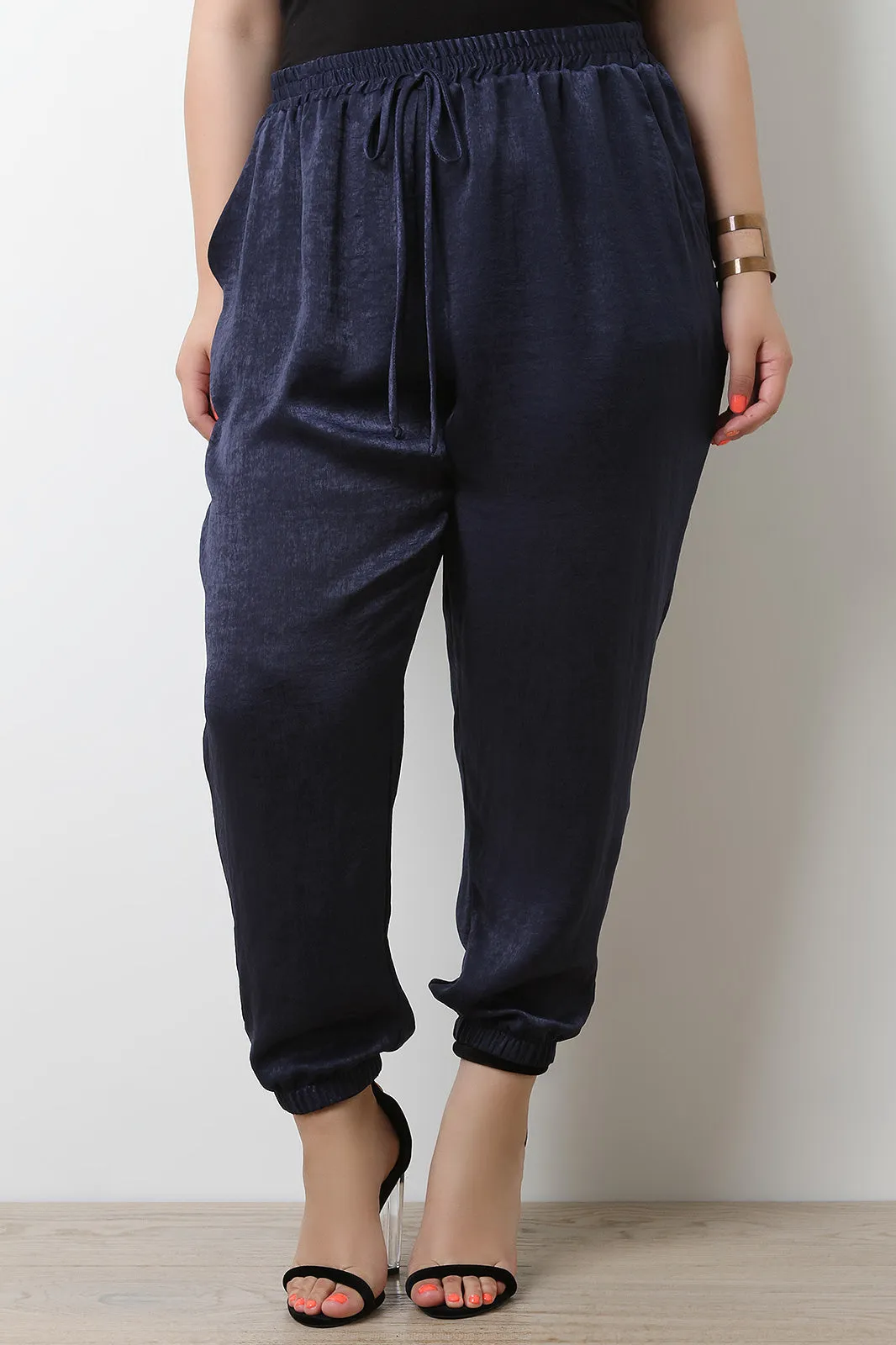 Satin High Waisted Jogger Pants