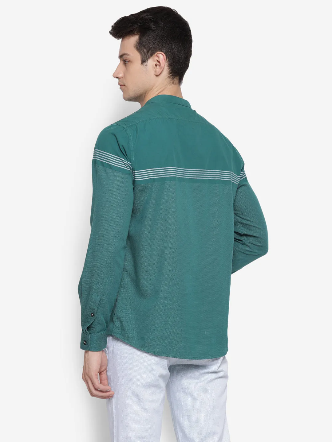 Self Design Green Slim Fit Casual Shirt