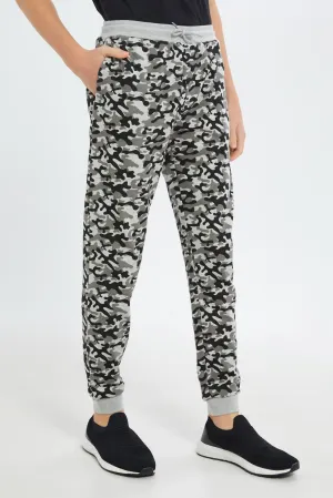 Senior Boys Grey Printed Active Pants