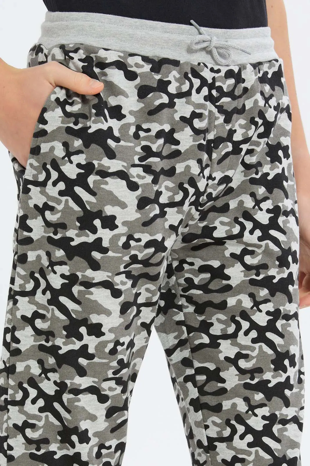 Senior Boys Grey Printed Active Pants