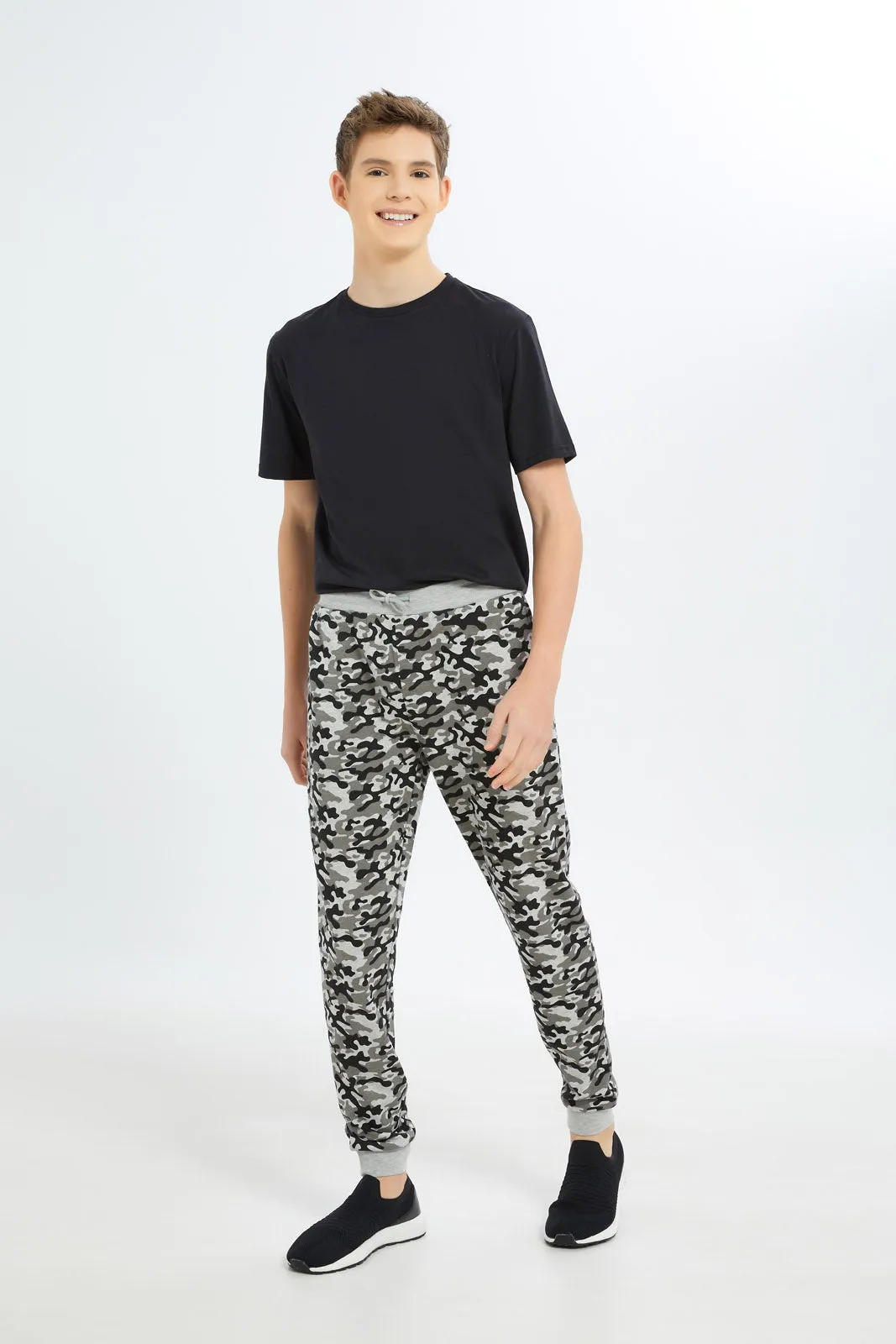 Senior Boys Grey Printed Active Pants