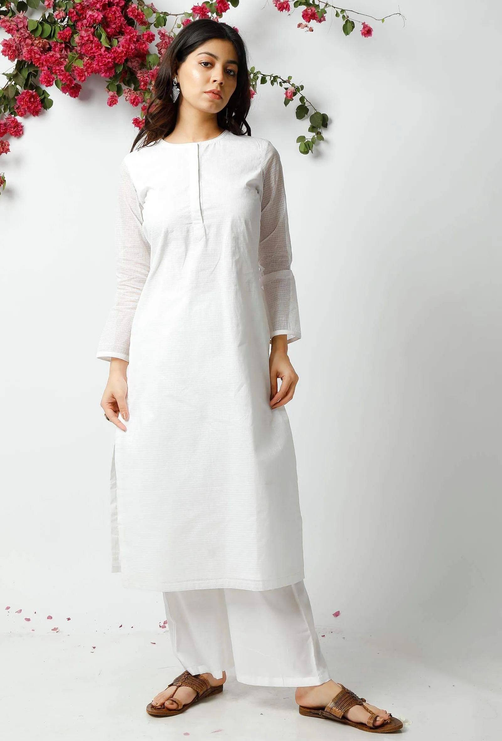 Set of 3: The Tasteful light green Kota Dupatta matched with The Flawless White Kota Kurta and White Pant