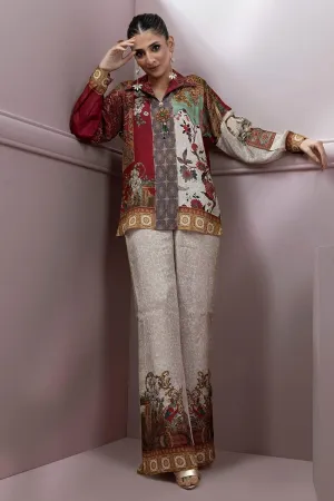 Shamaeel - Silk Embroidered Collared Shirt with Silk Printed Pants