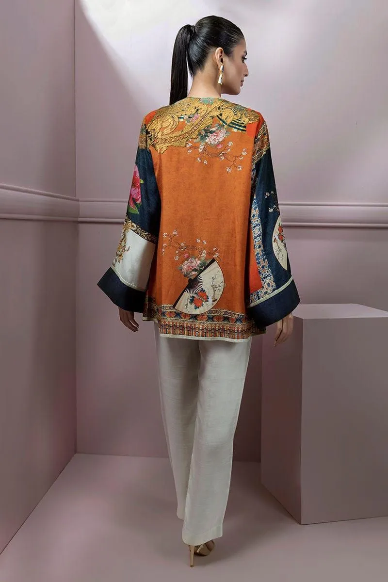 Shamaeel - Silk Embroidered Jacket Style Top with Silk Ivory Pants