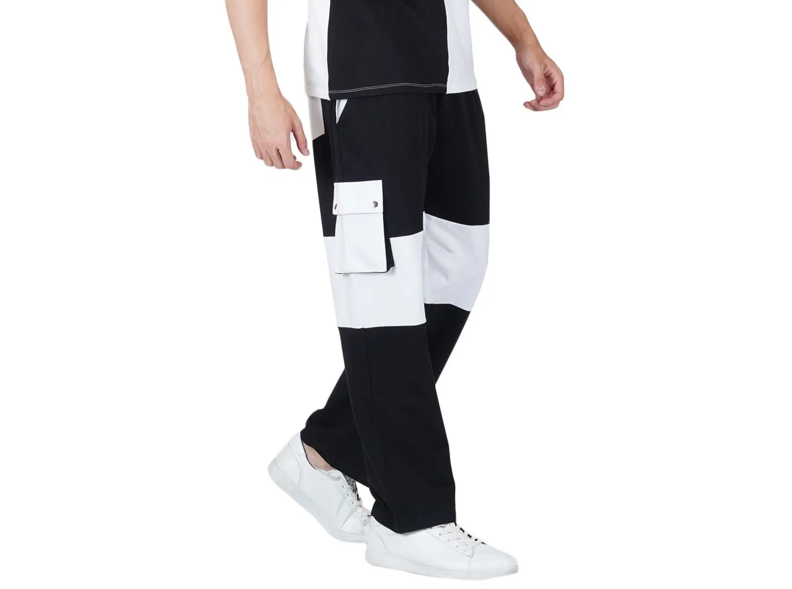 SLAY. Men's Black & White Colorblock Utility Cargo Pants