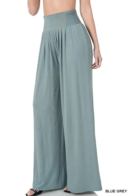 SMOCKED WAIST WIDE LEG PANTS