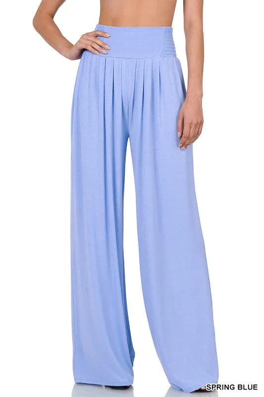 SMOCKED WAIST WIDE LEG PANTS