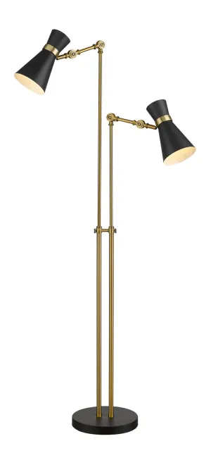 Soriano Two Light Floor Lamp in Matte Black / Heritage Brass