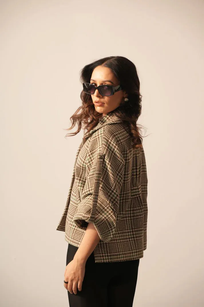 Statement Women's Winter Brown Checkered Jacket