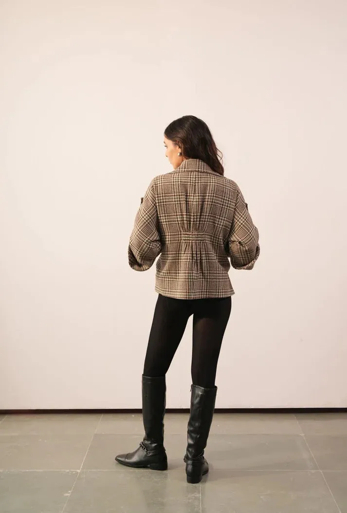 Statement Women's Winter Brown Checkered Jacket