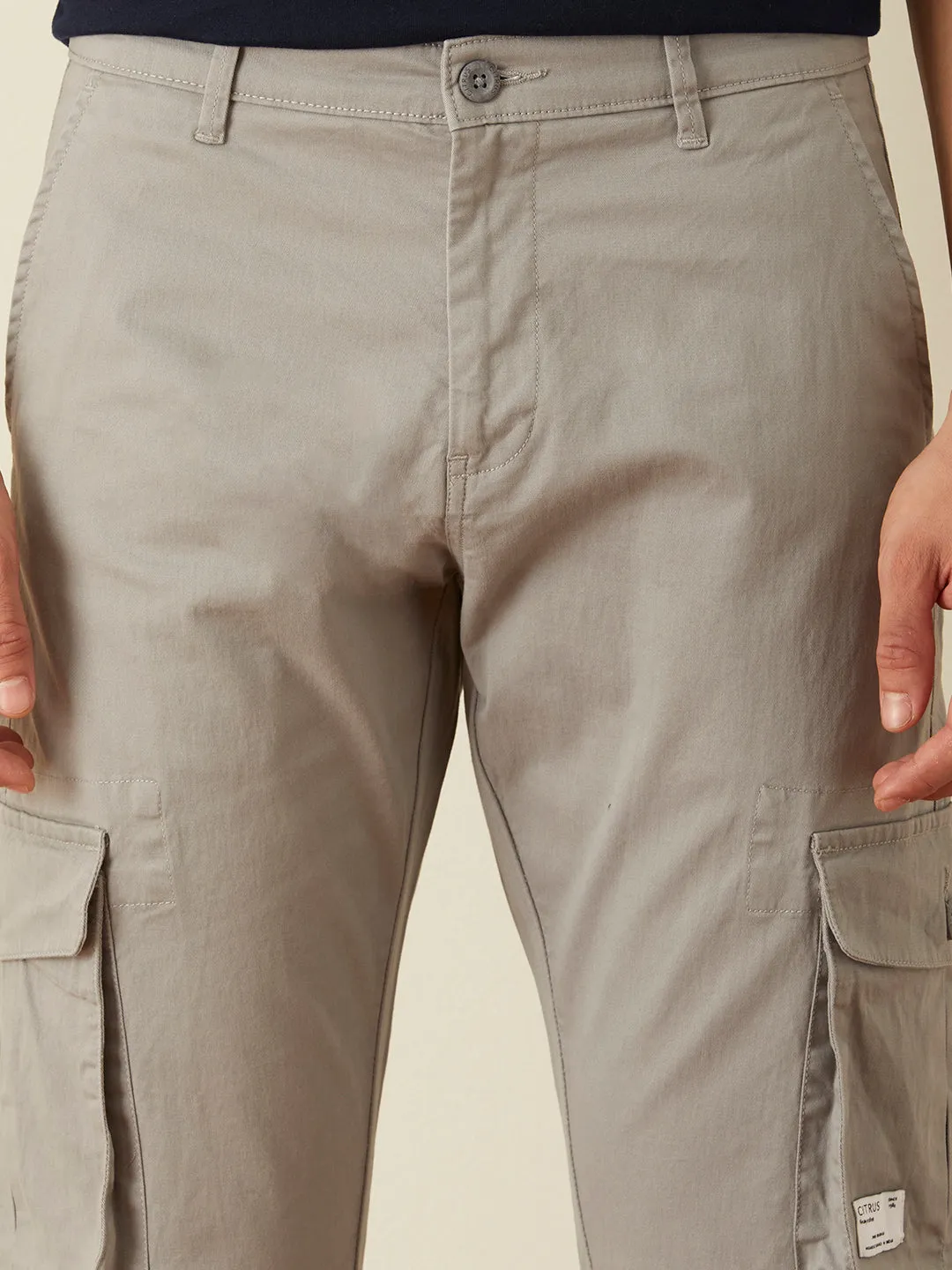 Steel Grey Plain Cargo Pants