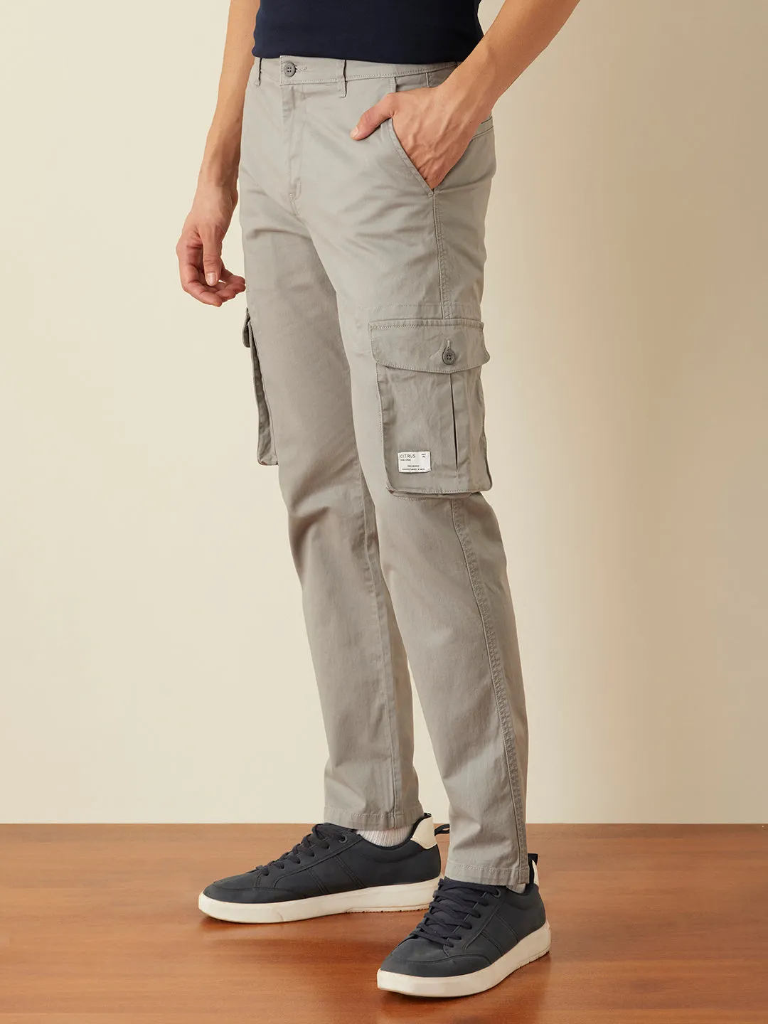 Steel Grey Plain Cargo Pants