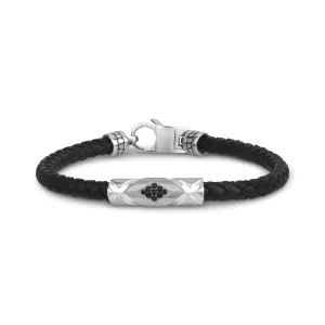 Stone-Set Black Leather Bracelet