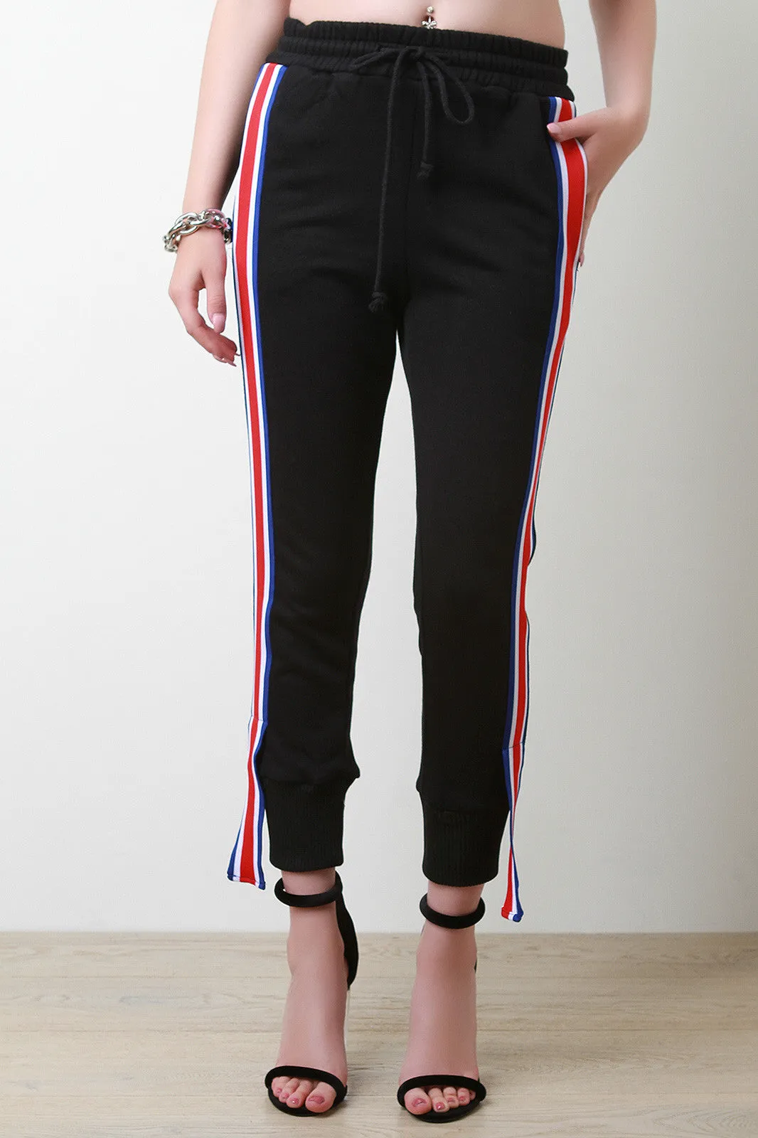 Striped Sides Mid Rise Jogger Pants