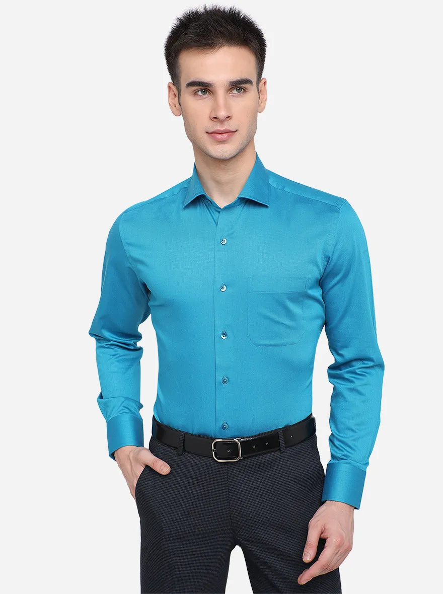 Teal Blue Dobby Slim Fit Formal Shirt | Metal