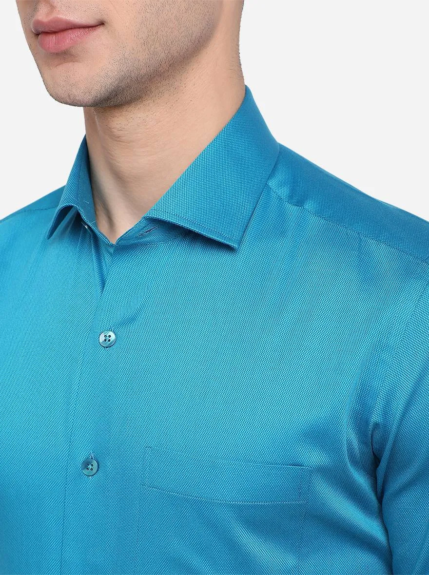 Teal Blue Dobby Slim Fit Formal Shirt | Metal