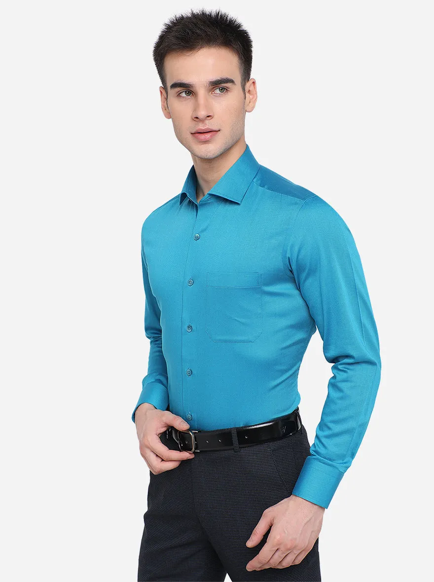 Teal Blue Dobby Slim Fit Formal Shirt | Metal