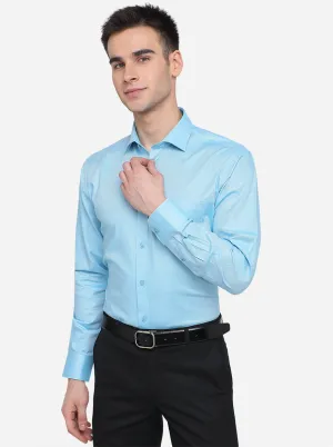 Teal Blue Solid Regular Fit Formal Shirt | JadeBlue