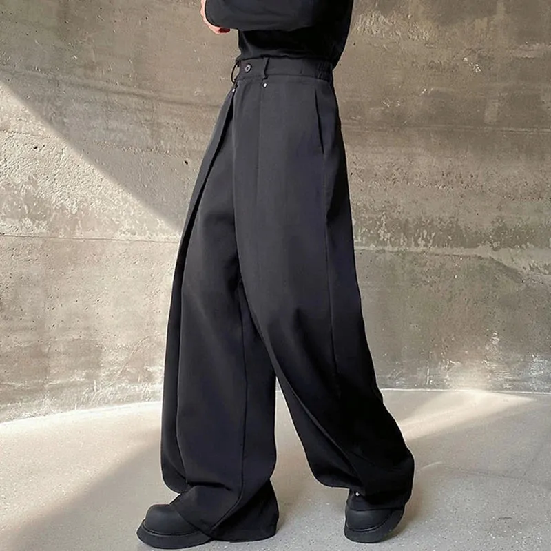 Three-dimensional Cut Multi-piece Design Wide Leg Straight Trousers Personality Riveted Korean Casual Pants 9C4521