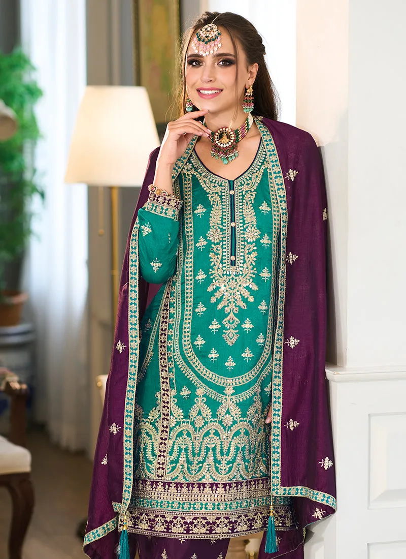 Turquoise Multi Embroidery Pakistani Suit