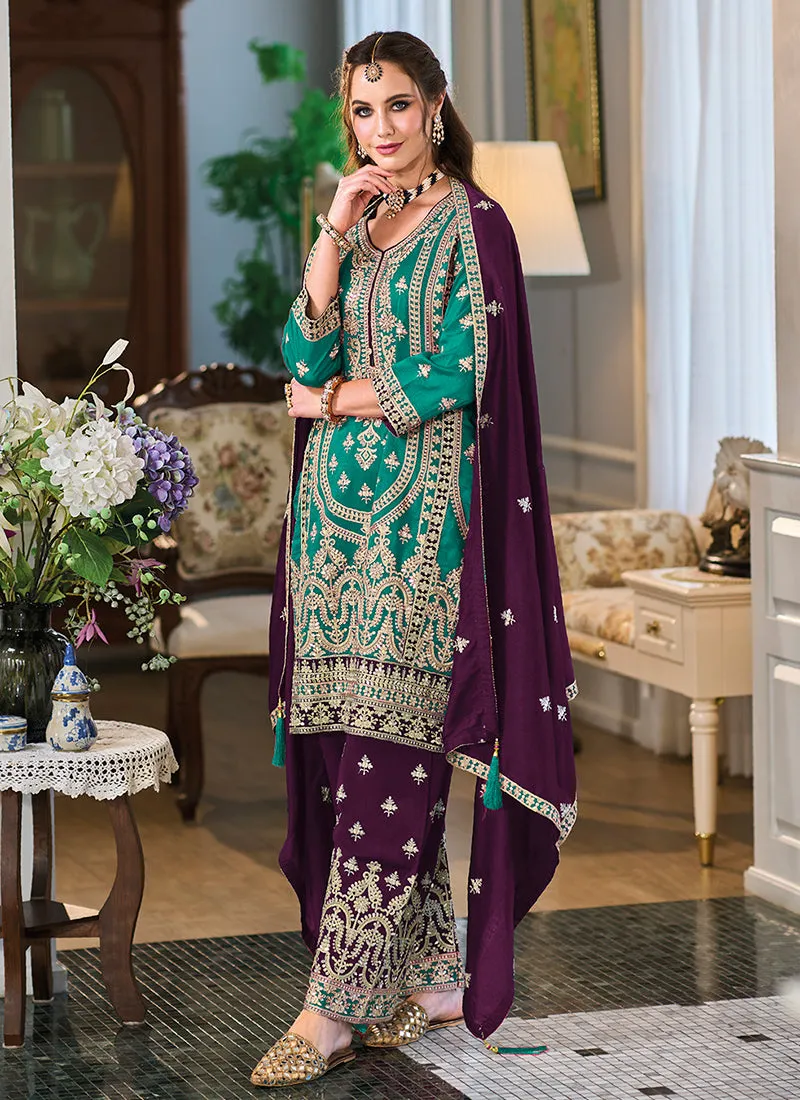 Turquoise Multi Embroidery Pakistani Suit