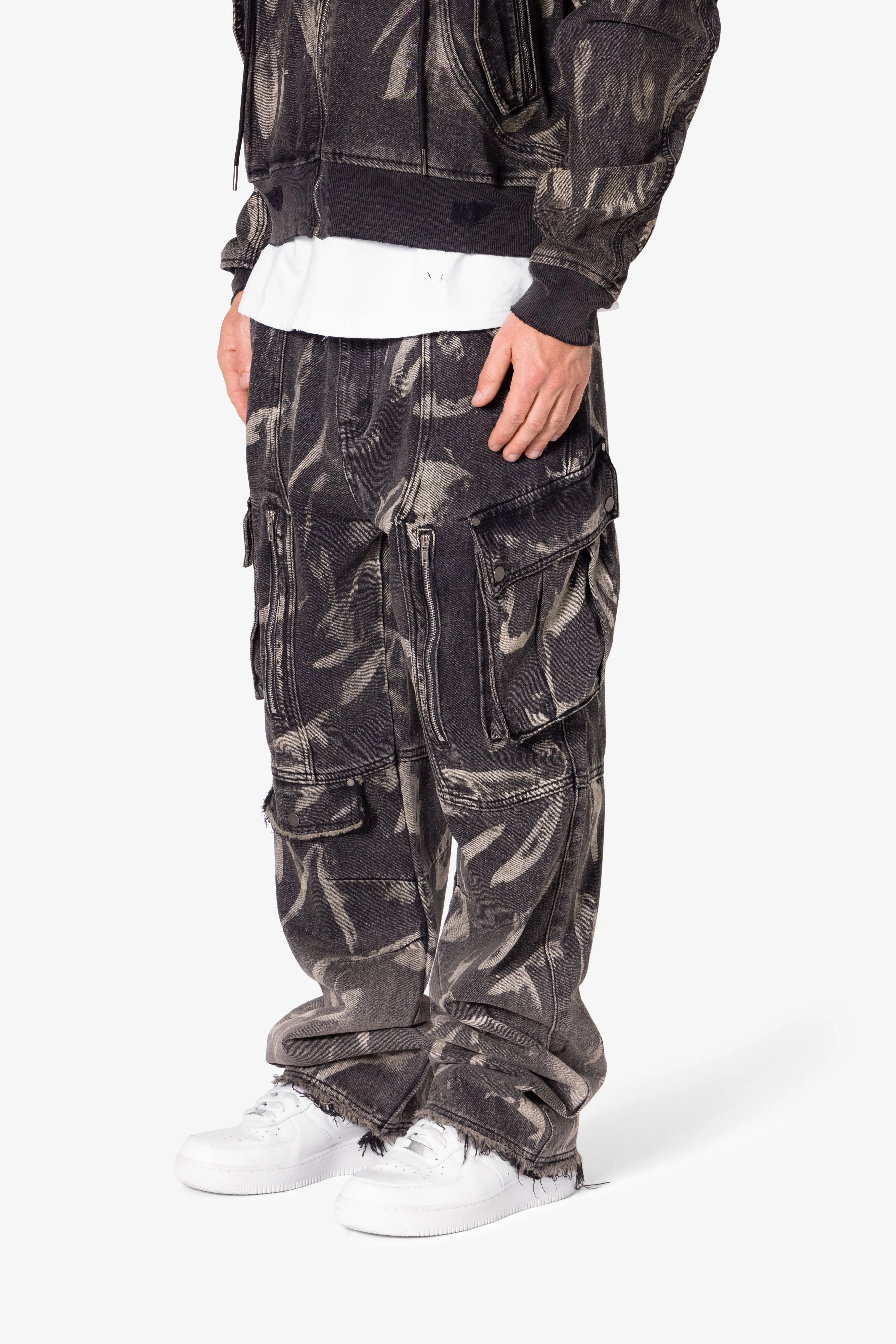 Ultra Baggy Rippled Denim Cargo Pants - Black