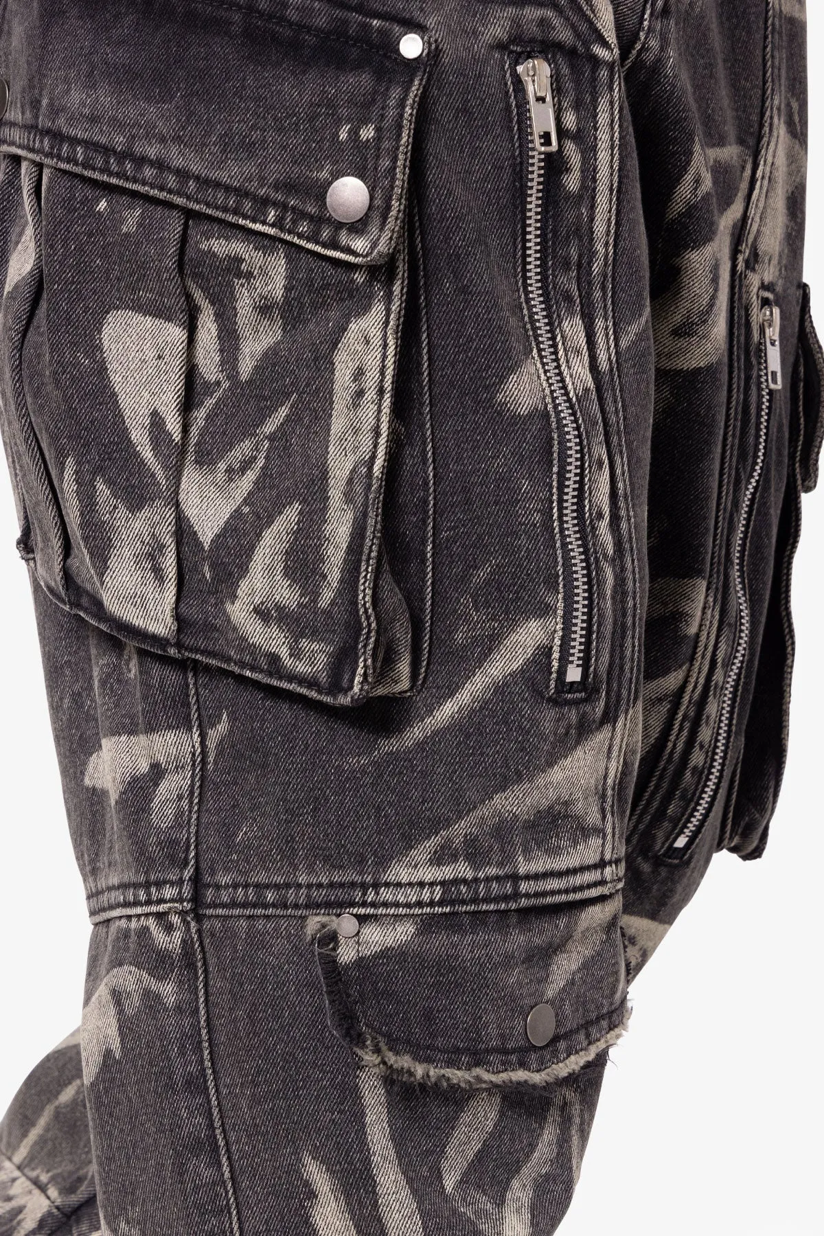 Ultra Baggy Rippled Denim Cargo Pants - Black