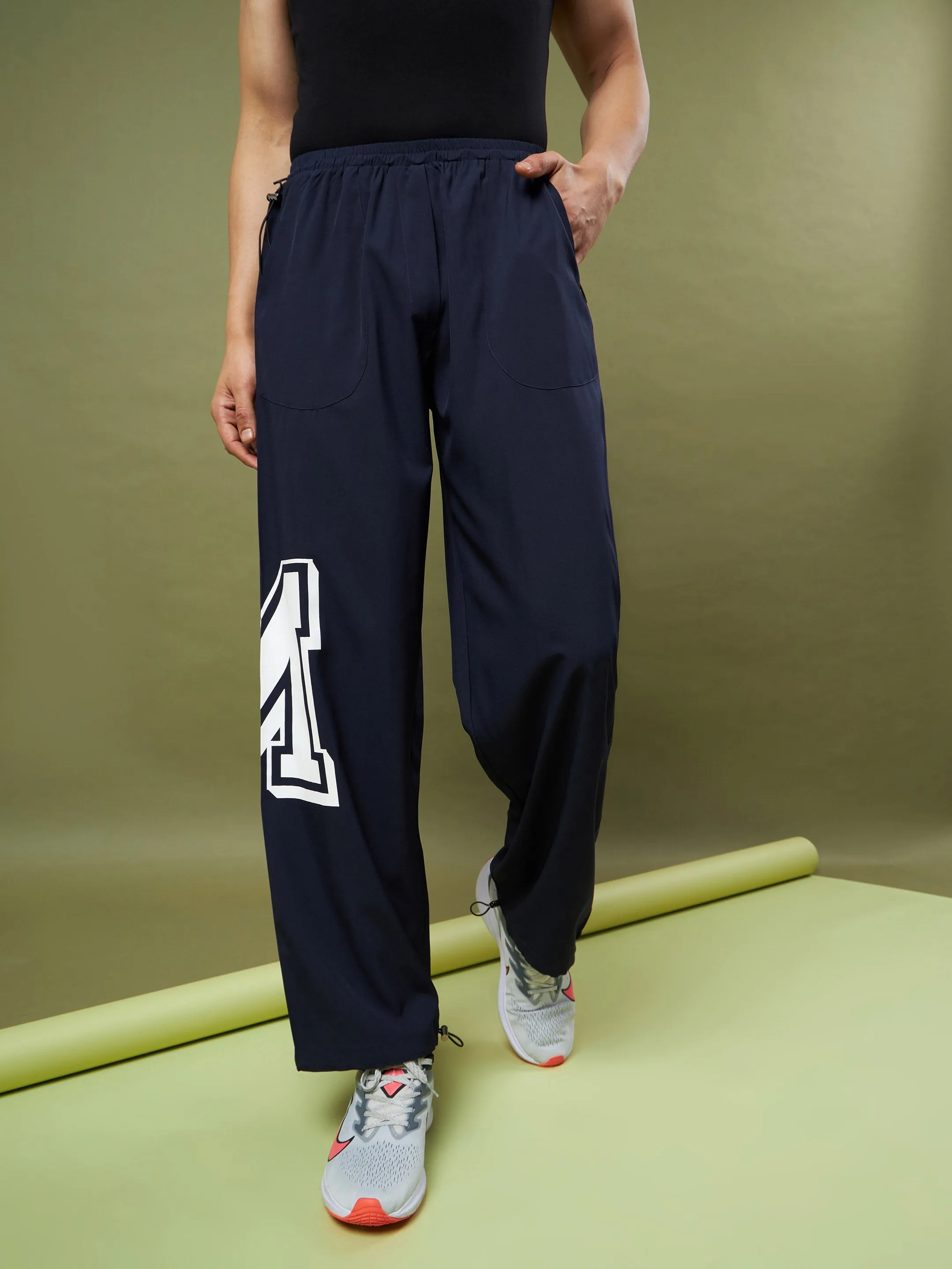 Unisex Navy Printed Parachute Track Pants