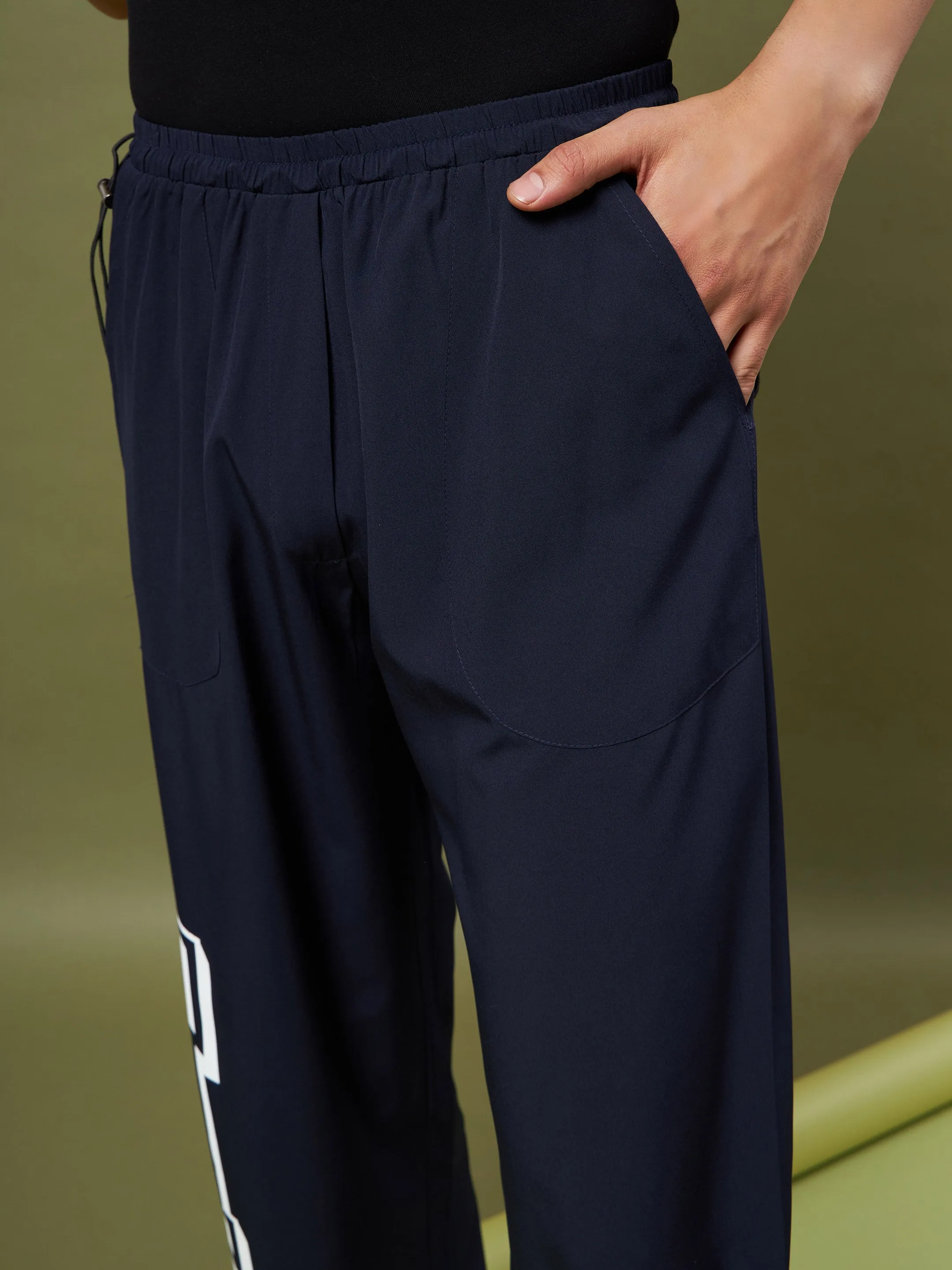 Unisex Navy Printed Parachute Track Pants