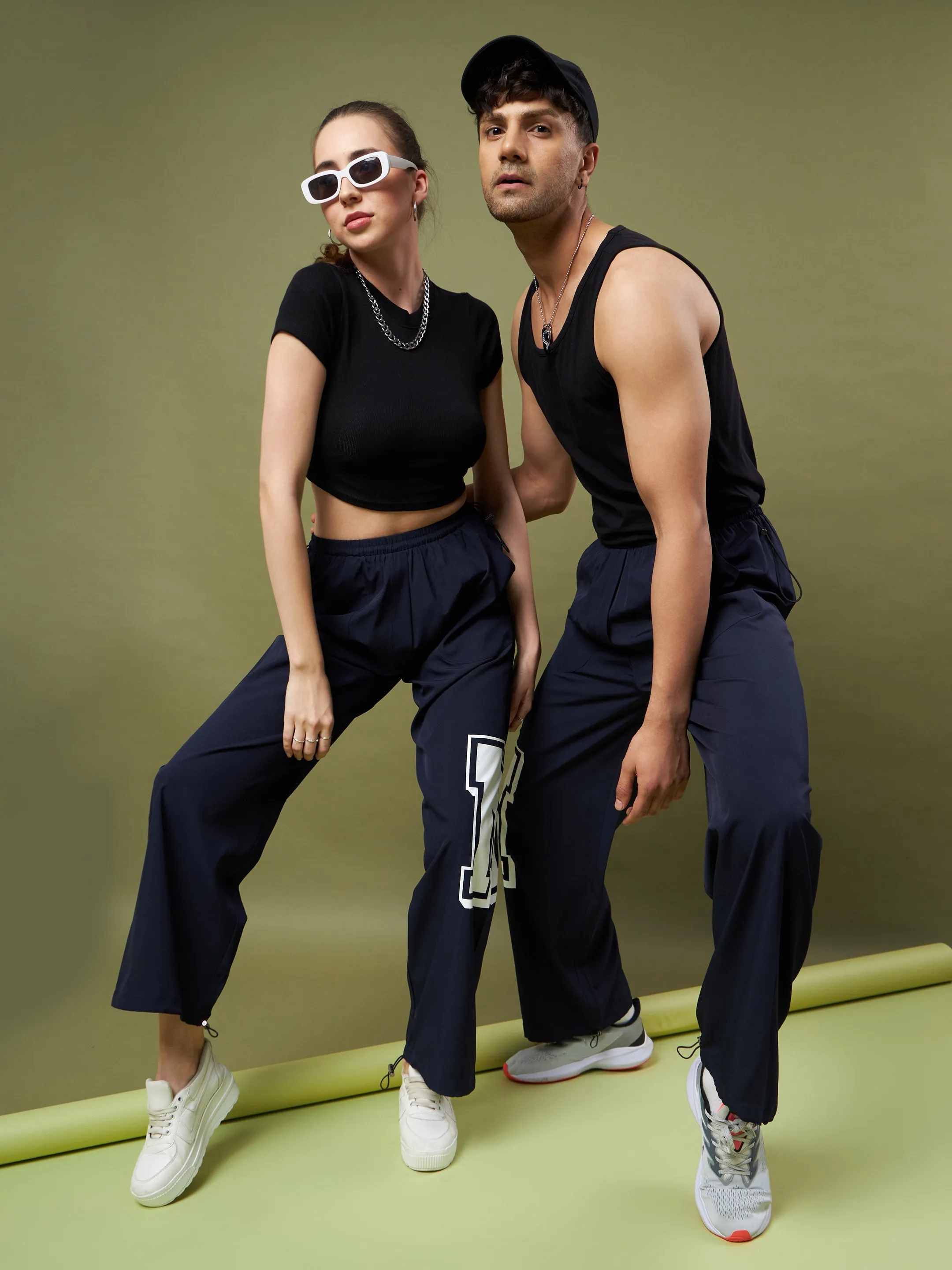 Unisex Navy Printed Parachute Track Pants