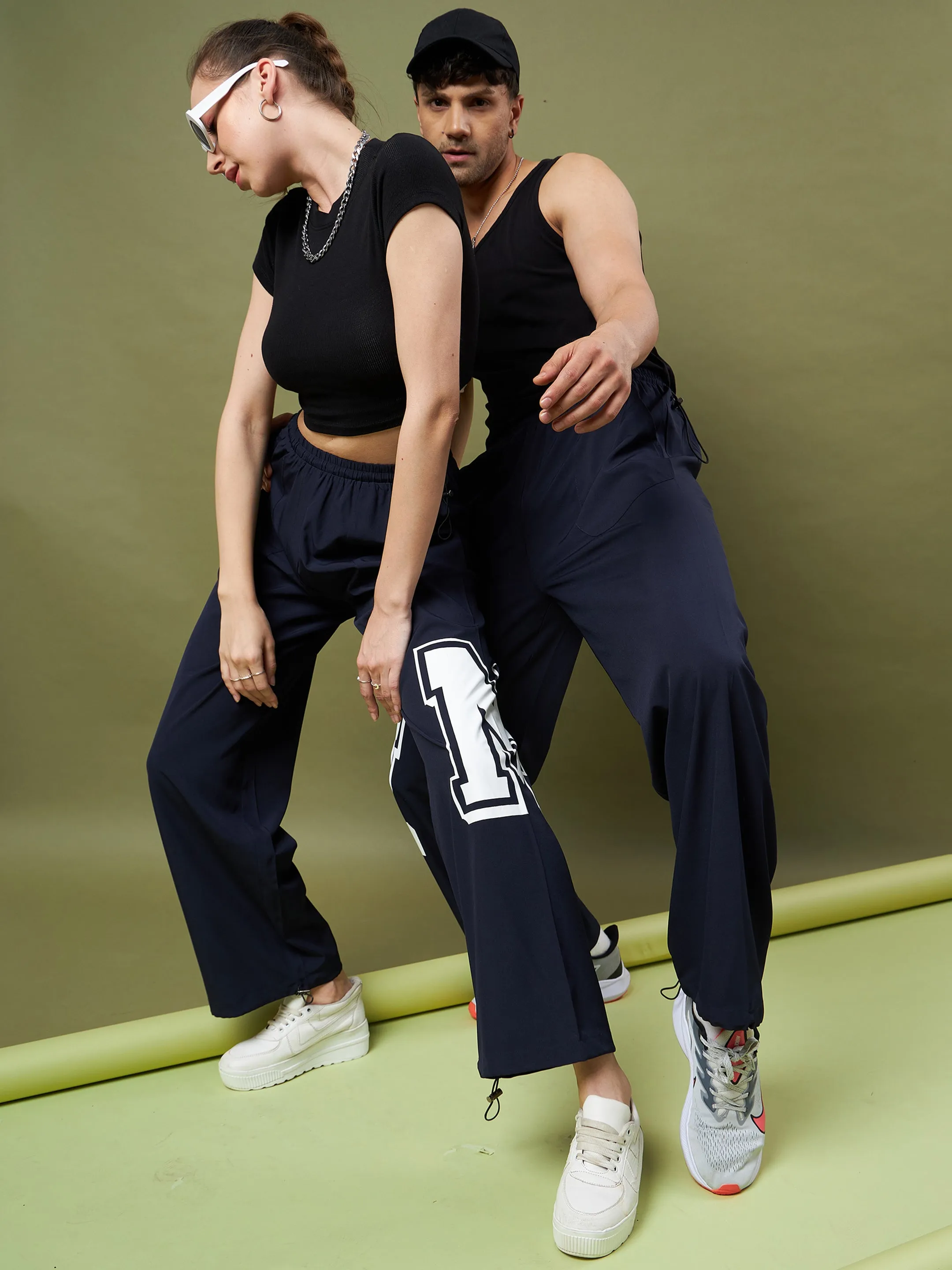 Unisex Navy Printed Parachute Track Pants