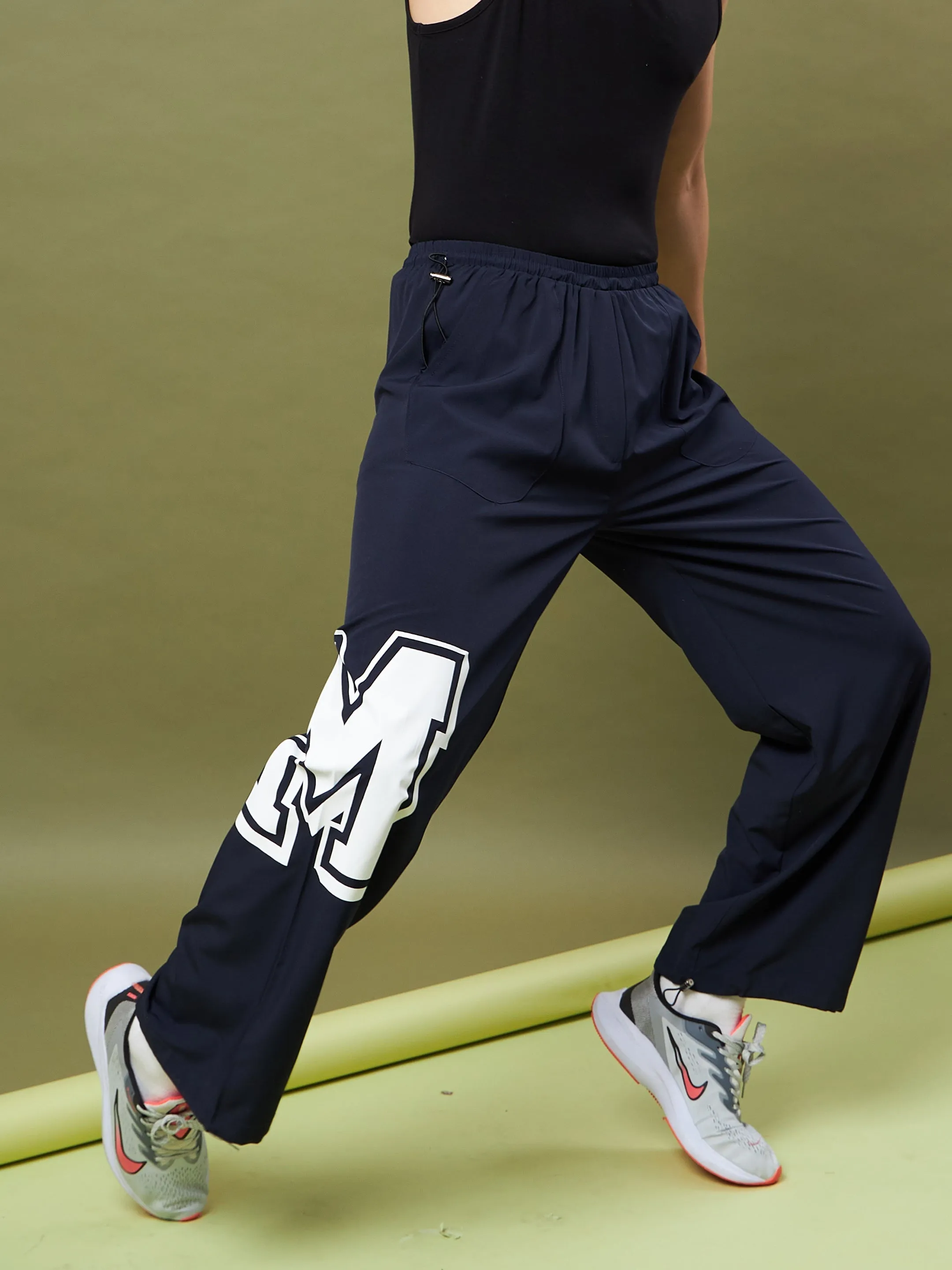 Unisex Navy Printed Parachute Track Pants