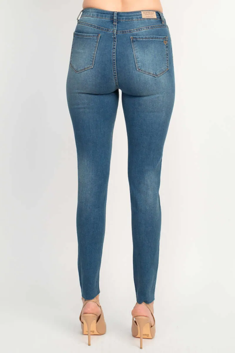 Velvet Heart Mid Waist Skinny Stretch Button Closure Denim Pants with Pockets