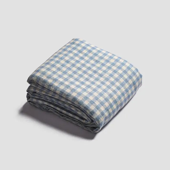 Warm Blue Gingham Linen & Cotton Blend Duvet Cover