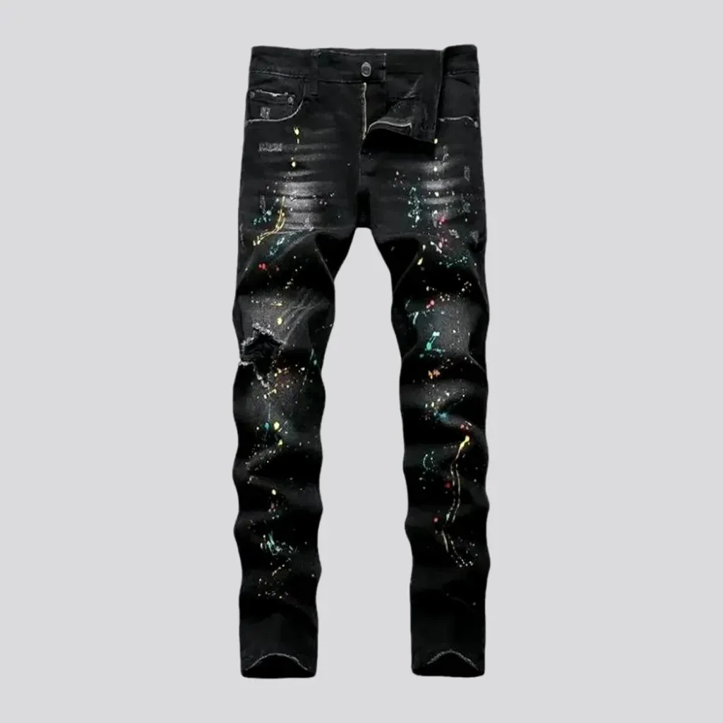 Whiskered paint splattered boho men's jeans