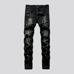 Whiskered paint splattered boho men's jeans