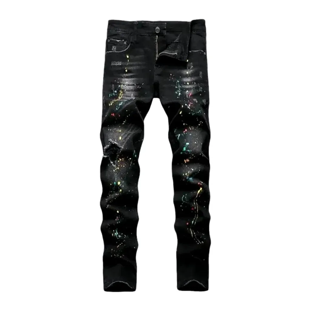 Whiskered paint splattered boho men's jeans